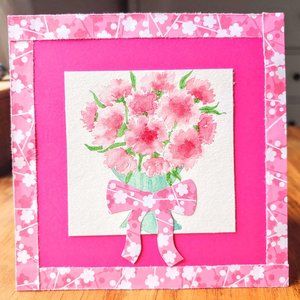Pink Carnation Bouquet Greeting Card (Blank Inside): Mother's Day, Birthday